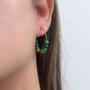 Vintage Natural Stone Earring Beaded Gold Plated Stainless Steel Hoop Earring Handmade Beaded Earrings