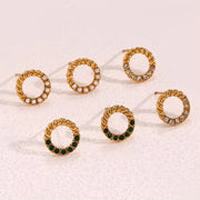 Vintage Twisted Zircon & Pearl Stud Earring 18K Gold Plated Stainless Steel Earring Women Jewelry