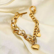 18K Gold Plated OT Buckle Cubic Zircon Heart Stainless Steel Chunky Cuban Chain Bracelet