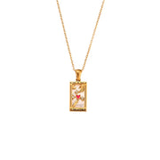 Trendy Square Colorful Enamel Zircon Tarot Cards Pendant Necklace 18K Gold Plated Stainless Steel Necklaces for Women