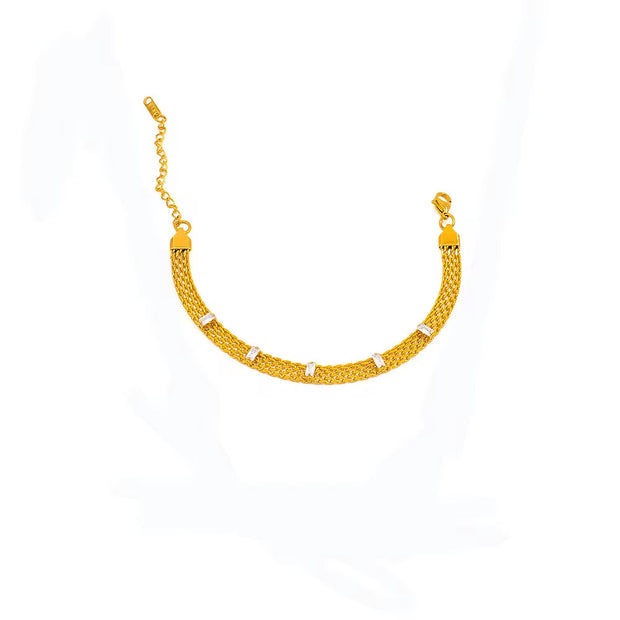 Vintage Collar Necklace Stainless Steel 18K Gold Plated Statement Clavicle Chain Mesh Chain Zircon Baguette Choker