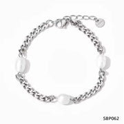 Vintage Pearl Charm Cuban Link Chain Bracelet 18K Gold Plated Stainless Steel Chain Bracelet