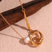 Vintage Jewelry Circle Cross Pearl Necklace 18K Gold Plated Stainless Steel Jewelry