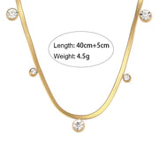 18K Gold Plated Snake Chain Necklace round Zircon Charm Stainless Steel Chain Choker Necklace