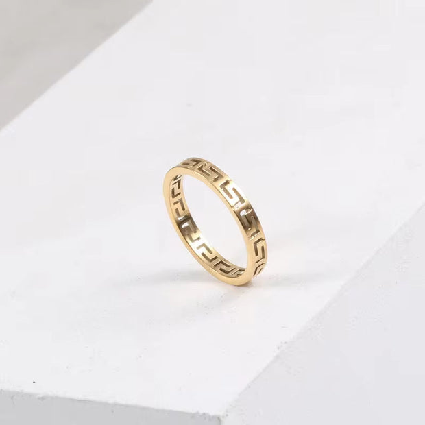 Trendy Stainless Steel Ring Jewelry Waterproof Silver Gold Number Hollow Thin Band Stacking 316L Ring for Women