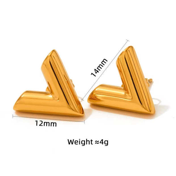 Vacuum Plating Letter V Stud Earrings Chic No Fade V Shape Stainless Steel Earrings for Women Girls