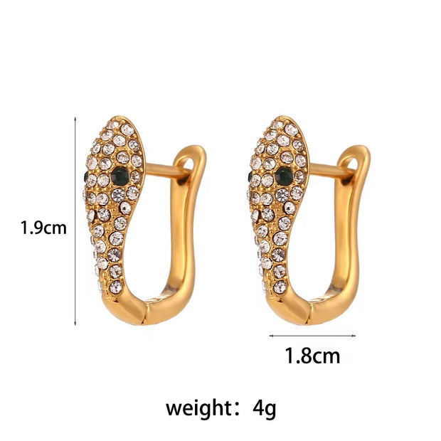 Tarnish Free Shining Micro Insert Zircon Snake Huggie Earring Stainless Steel Gold Plated Hoop Earring Jewelry