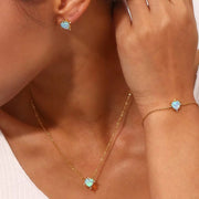 2024 Jewelry Heart Shape Opal Necklace Stainless Steel Jewelry Set for Women 18K Gold Plated Necklace Bracelet Earring