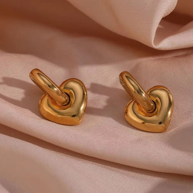 18K Gold Plated Chunky Heart Earring Tarnish Free Stainless Steel Earring Women Jewelry Making Supplies