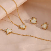 2024 Jewelry Heart Shape Opal Necklace Stainless Steel Jewelry Set for Women 18K Gold Plated Necklace Bracelet Earring