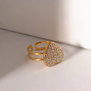 Wholesale No Tarnish 18K Gold Plated Heart Shaped Diamond Stainless Steel Double Layer Opening Rings
