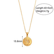 Vintage round Sunburst Texture Moon Star Zircon Pendant Necklace Stainless Steel Necklace Design Jewelry