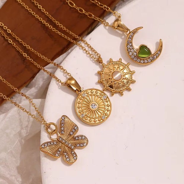 Wholesale Titanium Steel Necklace Set Tarnish Free Jewelry Natural Stone Zircon Pendant Necklace