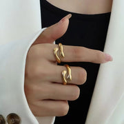 18K Gold Plated Cute Hand Hug Stainless Steel Embrace Hug Finger Open Ring Women