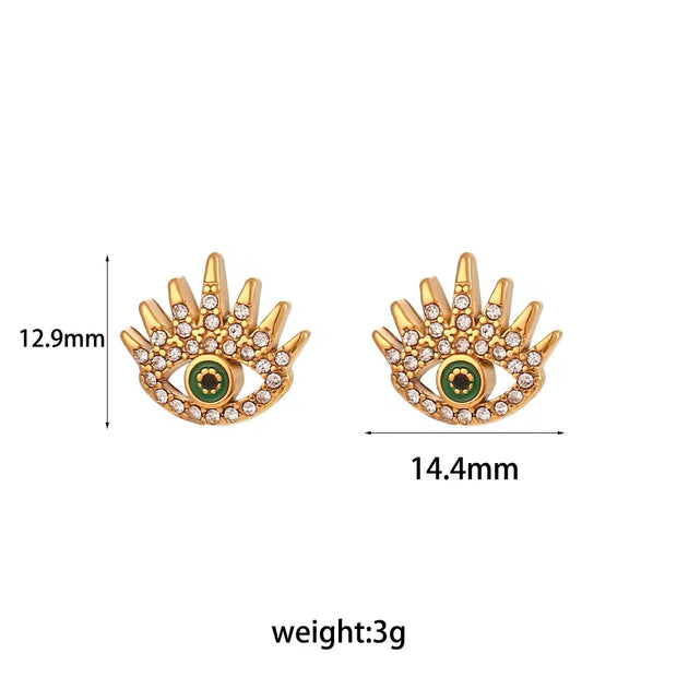 Vintage Zircon Evil Eye Stud Earring for Women 18K Gold Plated Stainless Steel Fashion Jewelry Earrings