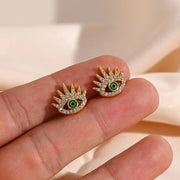 Vintage Zircon Evil Eye Stud Earring for Women 18K Gold Plated Stainless Steel Fashion Jewelry Earrings