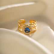 Three Layer Stainless Steel Jewelry Gift Charm 18K Gold Plated round Cubic Zirconia Line Opening Rings