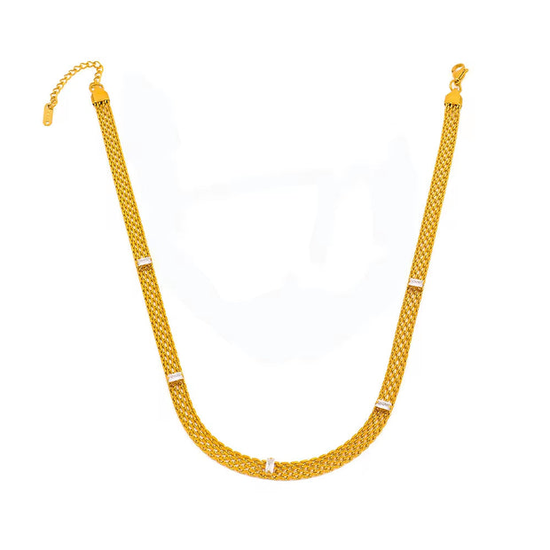 Vintage Collar Necklace Stainless Steel 18K Gold Plated Statement Clavicle Chain Mesh Chain Zircon Baguette Choker