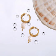 2023 New Design Fresh Water Pearl Hoop Earring 18K Gold Plated Hoop Earring Stainless Steel Tarnish Free Pearl Drop Earrings