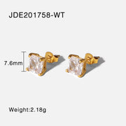 18K Gold Plated Stainless Steel Jewelry Gift Square Earrings Colorful Cubic Zirconia Stud Earrings