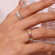 Vintage Baguette Oval Zircon Rings Jewelry Women 18K Gold Plated Stainless Steel Diamond Ring