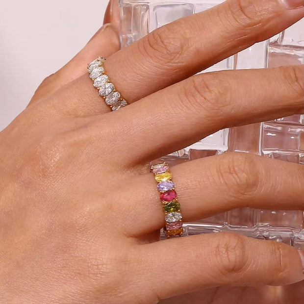 Vintage Baguette Oval Zircon Rings Jewelry Women 18K Gold Plated Stainless Steel Diamond Ring