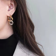 2024 Fashion Serial Double Ring 18K Gold Plated Buckle Earrings Wholesale
