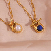 Valentine Gift Water Drop Natural Stone Necklace 18K Gold Plated Stainless Steel Paper Clip Chain Necklace