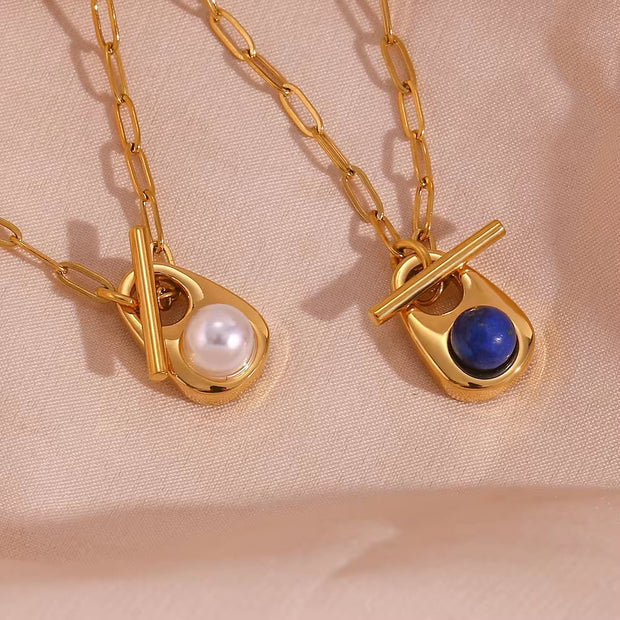 Valentine Gift Water Drop Natural Stone Necklace 18K Gold Plated Stainless Steel Paper Clip Chain Necklace
