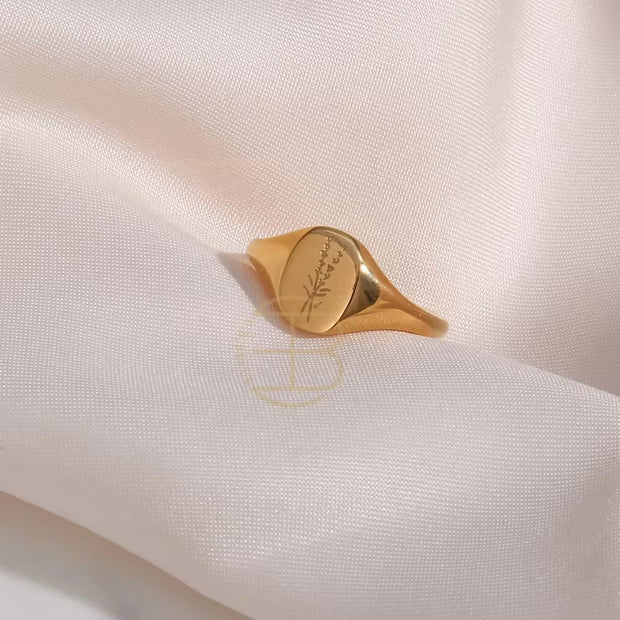Tarnish Free Wildflower Signet Rings Set Stainless Steel PVD Gold Plated Chunky Rings Minimalist Jewelry