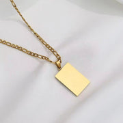 Tarnish Free Square Pendant 18K Gold Plating White & Green & Abalone Shell Figaro Chain Stainless Steel Necklace