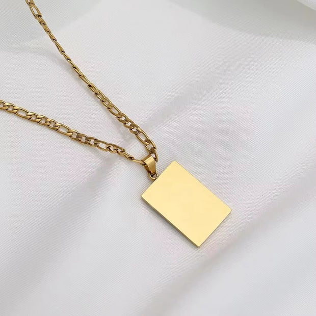 Tarnish Free Square Pendant 18K Gold Plating White & Green & Abalone Shell Figaro Chain Stainless Steel Necklace
