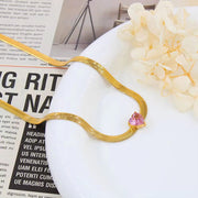 Trendy Short Snake Chain Zircon Heart Necklace Charm Heart Crystal Pendant Necklace for Women Girls Gift