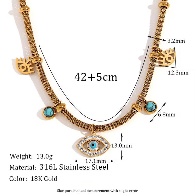 Vintage Turquoise Evil Eye Jewelry Gemstone Charm Choker Gold Plated Chain Necklace Stainless Steel Jewelry