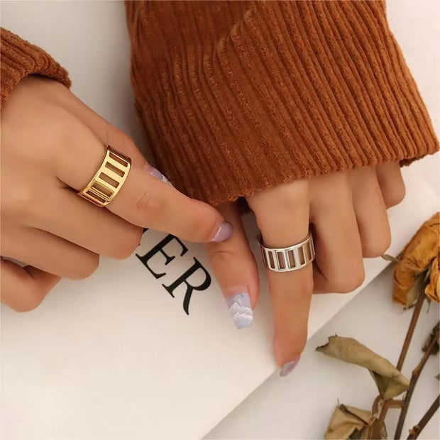 18K PVD Gold Plated Stainless Steel Jewelry Hollow Adjustable Opening Rings