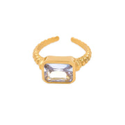 Women Non Tarnish Finger Jewelry 18K Gold Plated Stainless Steel Blue Clear White Cubic Zirconia Zircon Open Ring