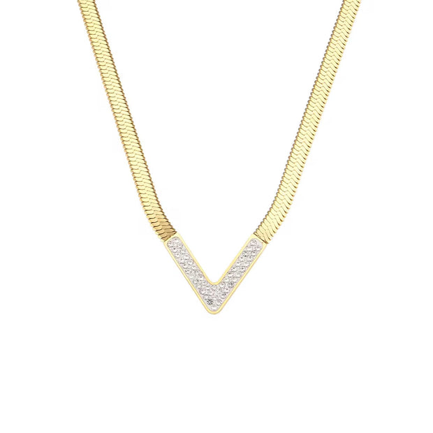 Tarnish Free V Shape Snake Chain Choker Necklace 18K Gold Plated Stainless Steel Chain Necklace