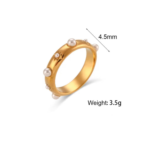 Trendy 18K Gold Plated Fresh Water Pearl & Zircon Rings Jewelry Women Tarnish Free Stainless Steel Rings