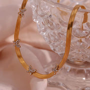 Zircon Butterfly PVD Gold Plated Jewelry Chain Necklace Stainless Steel Jewelry Choker Bulk Necklace Chains
