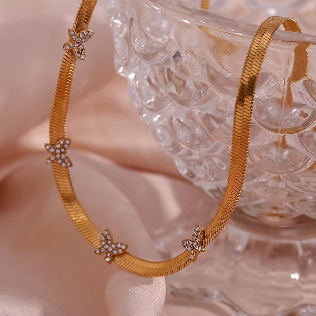 Zircon Butterfly PVD Gold Plated Jewelry Chain Necklace Stainless Steel Jewelry Choker Bulk Necklace Chains
