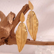 Trend 2024 Bohemian Earrings Gold Plated Earrings Leaf Drop Earring Stainless Steel Statement Jewelry
