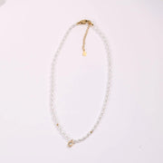 Waterproof Stainless Steel Seed Bead Choker Necklace Fashion Baroque Freshwater Pearl round Zircon Pendant Necklaces