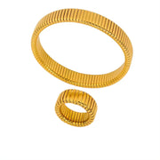 12Mm Thick Chunky Stainless Steel Elastic Bracelet Rings Jewelry Set Men Women Stylish PVD Gold Plated Ornaments