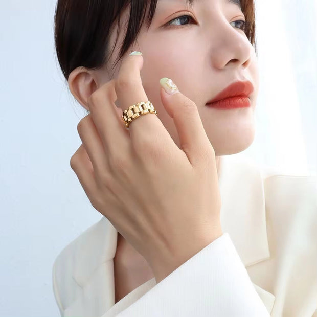 Tongling Stainless Steel High Texture Watch Chain Ring 18K Gold Ladies Index Finger Rings Titanium Jewelry