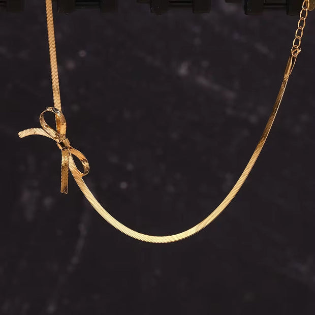 Valentines Day Gift 2024 Bow Choker Gold Plated Blade Chain Jewelry Stainless Steel Chain Necklace
