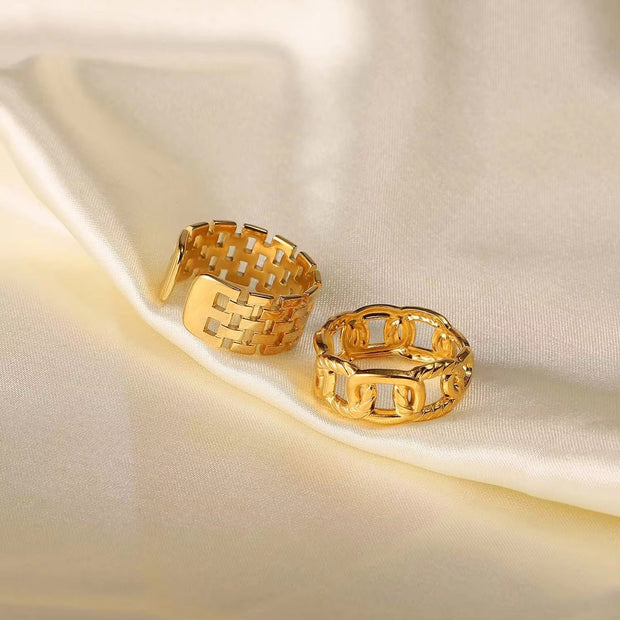 Twisted Link Chain Open Rings Gift Stainless Steel 18K Gold Plated Adjustable Finger Rings for Women