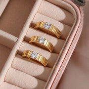 Trendy Fashion Vertical Stripes Claw Setting CZ Cubic Zirconia Stainless Steel Women Gold Rings