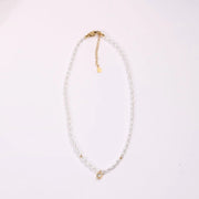 Waterproof Stainless Steel Seed Bead Choker Necklace Fashion Baroque Freshwater Pearl round Zircon Pendant Necklaces