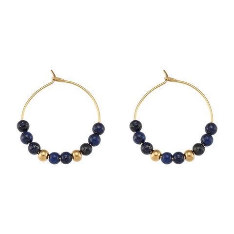 Vintage Natural Stone Earring Beaded Gold Plated Stainless Steel Hoop Earring Handmade Beaded Earrings