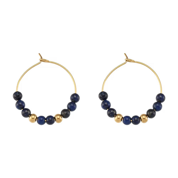 Vintage Natural Stone Earring Beaded Gold Plated Stainless Steel Hoop Earring Handmade Beaded Earrings